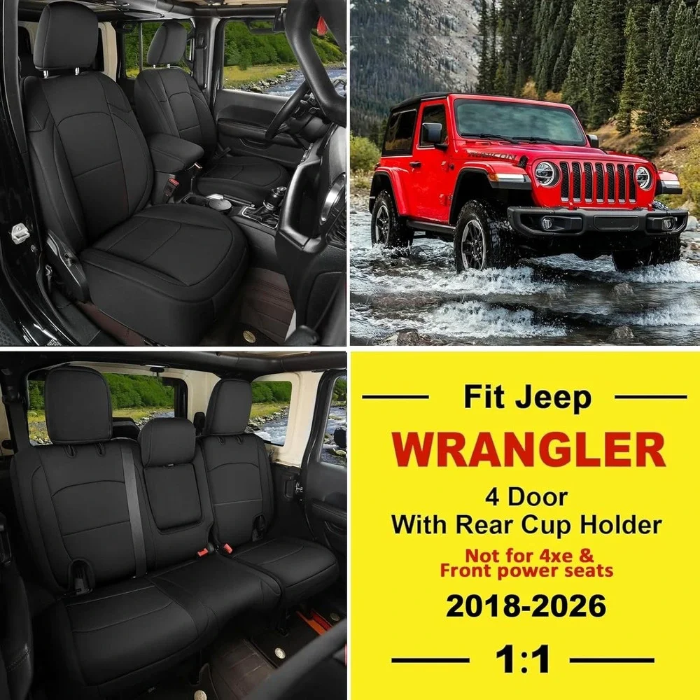Giant Panda Seat Covers Jeep Wrangler 4DR 2018-2024 Black New Custom Fit JP1027Q